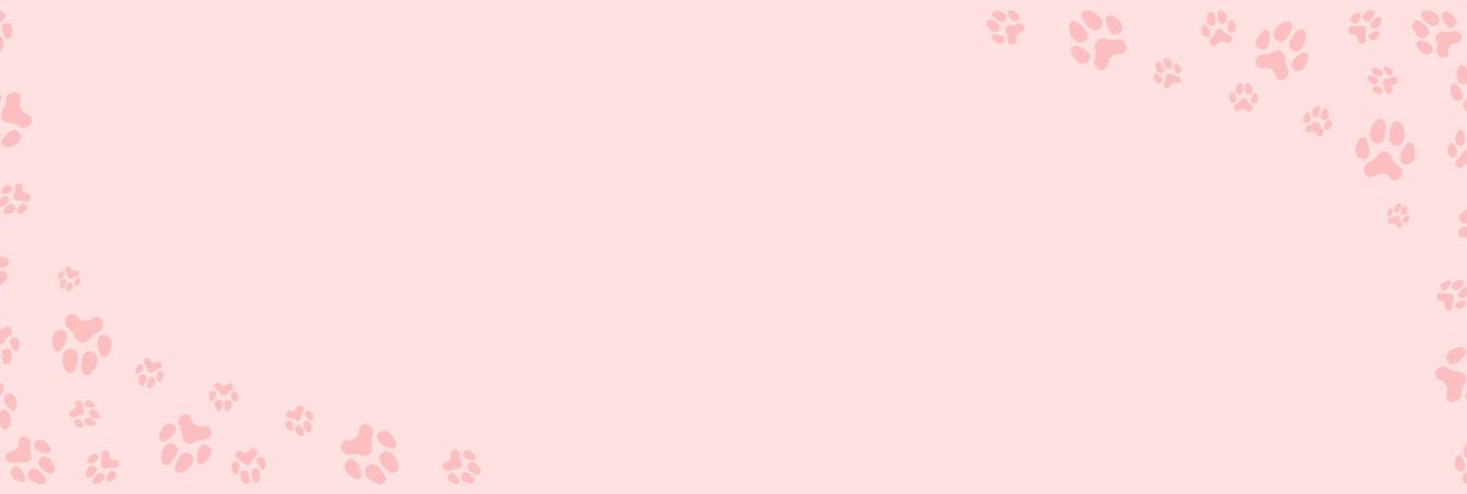Fondo rosa claro con huellas de gato en las esquinas, diseño para mascotas.