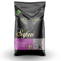 Arena para gatos Safari de Mundotito, arena aglomerante de 24 kg en color marrón, con textura suave y polvo reducido.