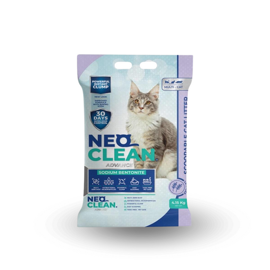 Arena para gatos SuperMichi Neo Clean de 20 kg, aglomerante, en envase variable, con aroma a lavanda.